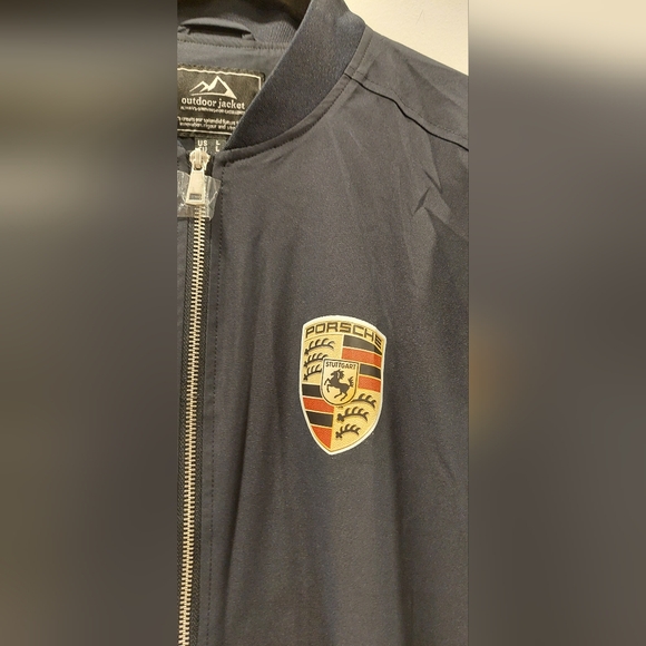 Men's Blue Bomber Jacket with Crest - Picture 2 of 7